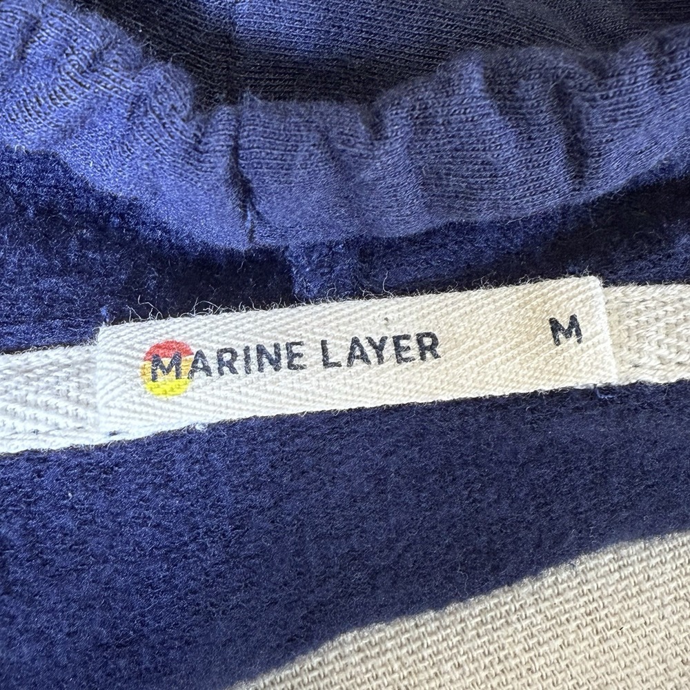 Marine Layer Classic Hoodie Medium Blue Pullover Big Pocket Cotton Blend USA